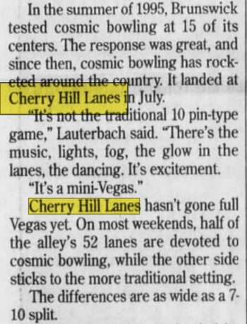 Cherry Hill Lanes - Oct 1996 - Cosmic Bowling Added (newer photo)